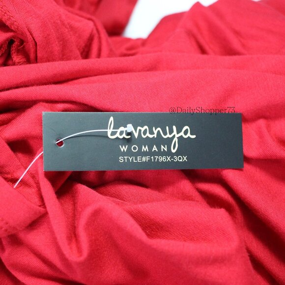 La Vanya Women's Red Rayon Blend Chiffon Double Layer 1/2 Sleeve Duster Cardigan - Picture 5 of 5